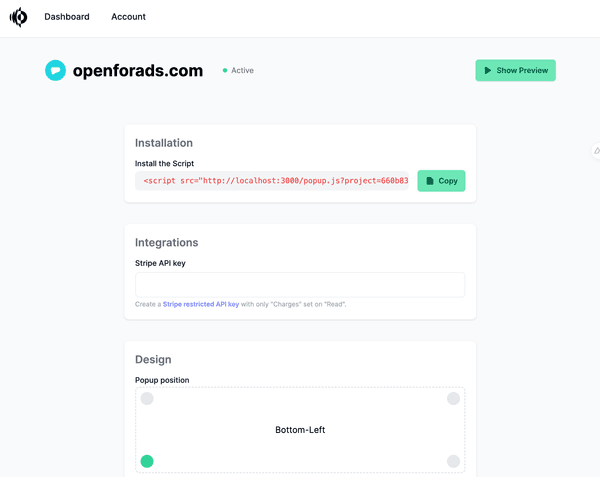 Building the app's dasboard